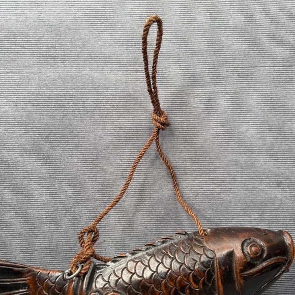 Antique Japanese Jizai Kagi Hand Carved Wooden Koi Fish Irori Kettle Hook 17" - Picture 11 of 11